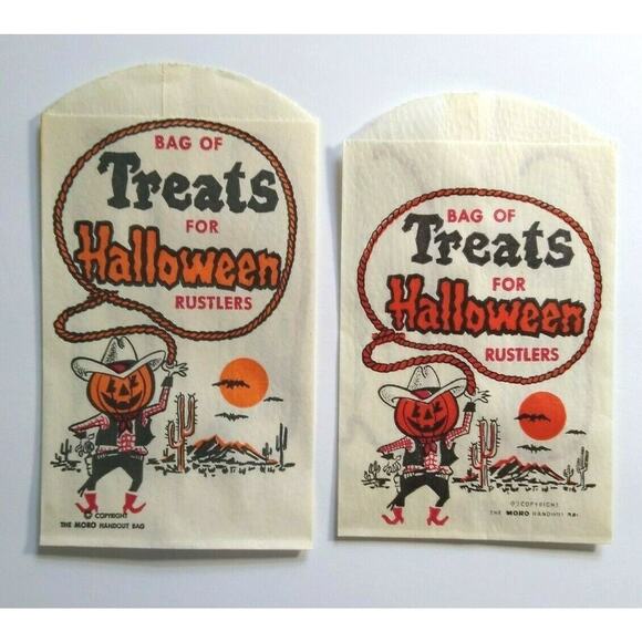 Vintage Halloween Candy Bags Western Cowboy Goblin Rustler With Rope 2 Different - Picture 6 of 7